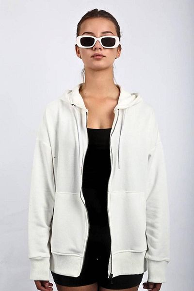 Seeh Cardigan alb cu glugă și fermoar model Sh113