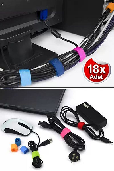 Bundeba 18 قطعة من منظم الكابلات الملونة - جامع الكابلات الكهربائية VGA AUX HDMI