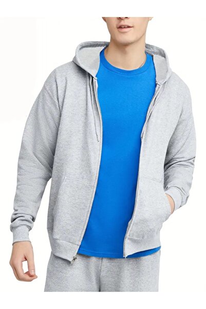 NO 601 Pánský šedý sezónní kardigan s kapucí - celopropínací na zip