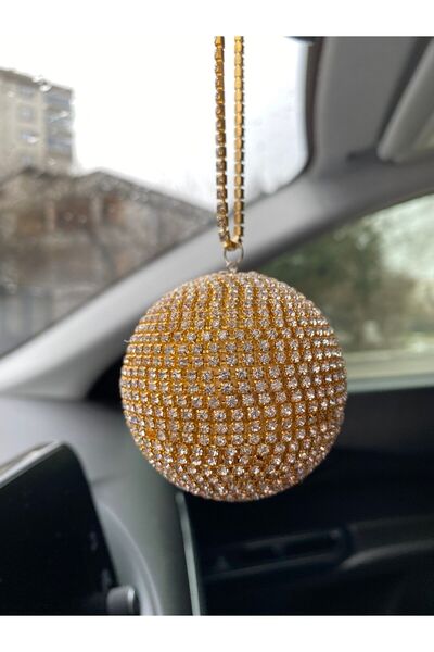 Oto Aksesuarcım كرة ديسكو مرآة الرؤية الخلفية من حجر الكريستال صغيرة 6 سم ذهبية