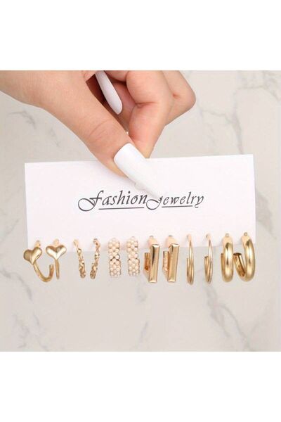 Perry Accesories 6 Çift Incili Küpe Seti Gold Kadın Küpe Halka Küpe Kalp Küpe Çoklu Kombin Küpe Seti