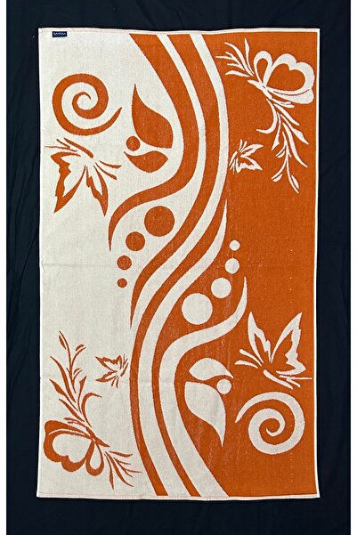 SAVESSA 100% Cotton 90X150 cm Cream/Orange Butterfly Pattern Bath Towel