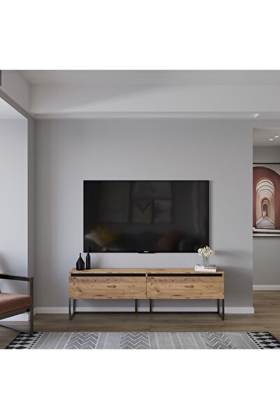 AYMOBSAN Perla Tv Ünitesi , Tv Sehpası , Düşer Kapak Tv Ünitesi , Metal Ayaklı Tv Ünitesi Atlantik Çam