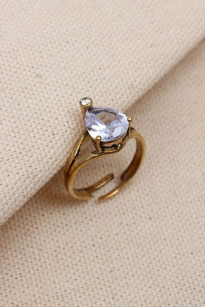 Süspüs Accessories White Authentic Ring with Adjustable Drop Zircon Stone
