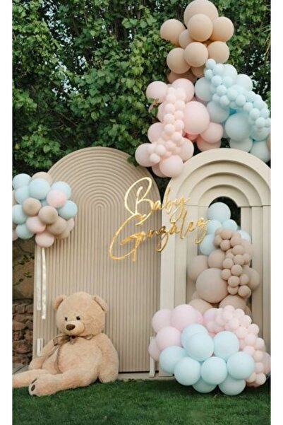 Çemrek Süs Parti Powder Pink Light Blue Desert Sand Gender Balloon Chain Set ...