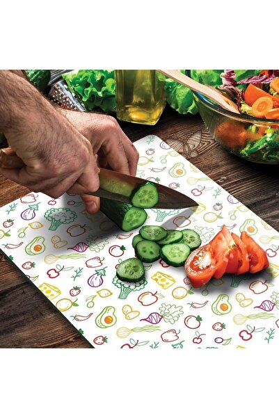 Decovetro 20X30 cm Fruit and Vegetable Patterned Glass Cutting and Presentation Mix