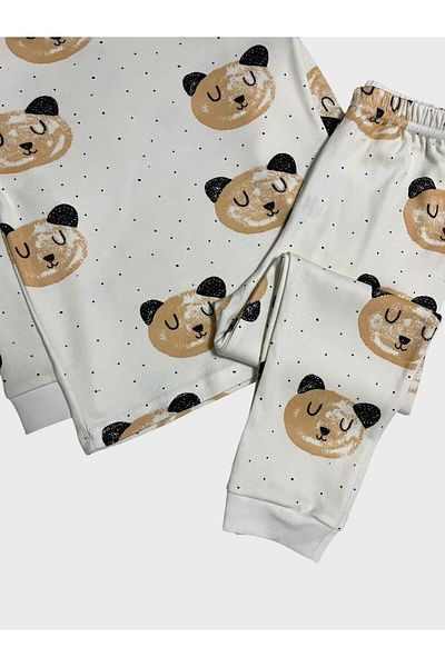 elmas kids Set de pijamale de iarnă cu mânecă lungă, 100% bumbac, cu model de ursuleț alb