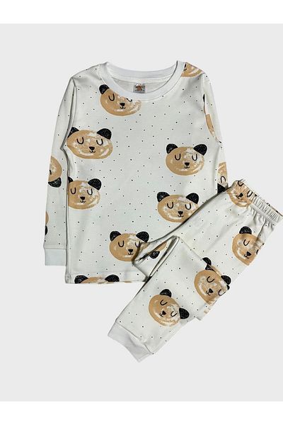 elmas kids Set de pijamale de iarnă cu mânecă lungă, 100% bumbac, cu model de ursuleț alb