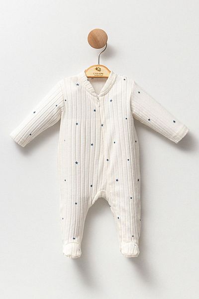 Cassiope Star Patterned Ribbed Jumpsuit for Baby Boy - Front Zipper