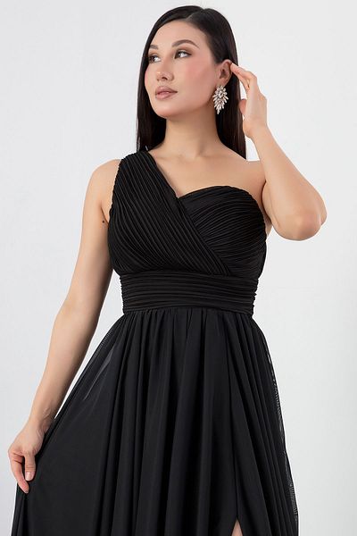 PULLIMM Ecr5155 One Shoulder Tulle Evening Dress