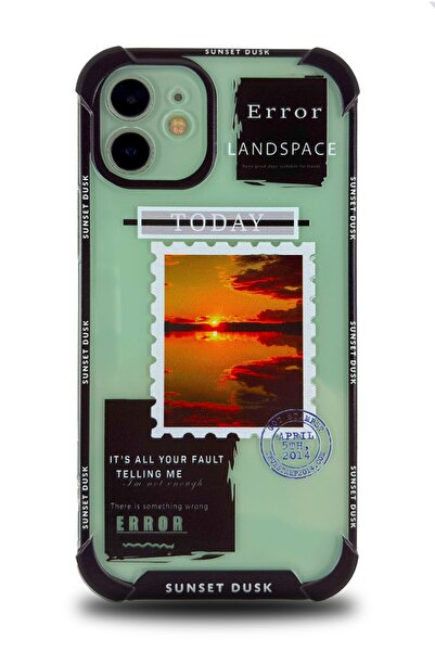 Caseji iPhone 12 Uyumlu Köşeleri Çıkıntılı Özel Baskılı Şeffaf Kılıf