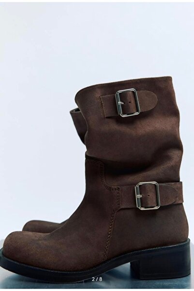 Butik Allbucks Za Ra Buckled Real Genuine Suede Leather Boots Abzra0063