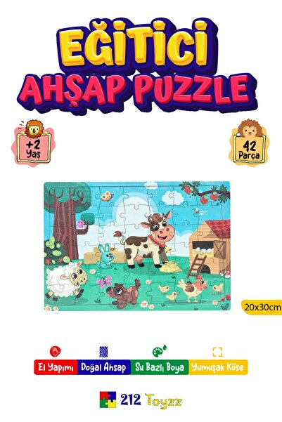 212toyzz Renkli Ahşap Puzzle 42 Parça