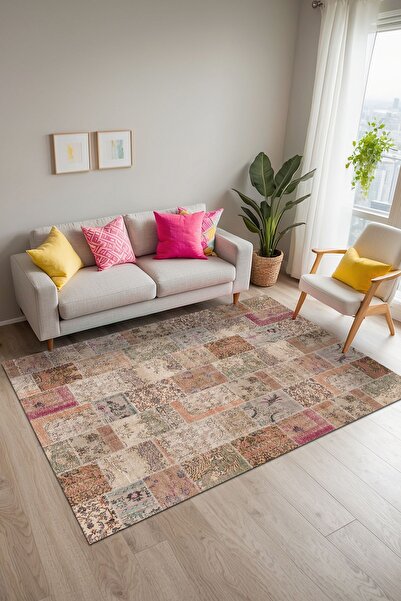 AIDA HOME Mora Kadife Desenli Pamuk Tabanlı Yıkanabilen Kaydırmaz Antibakteri...