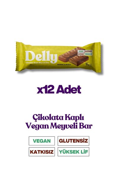 Delly 12 Adet Çikolata Kaplı - Bademli & Muzlu Bar 35g