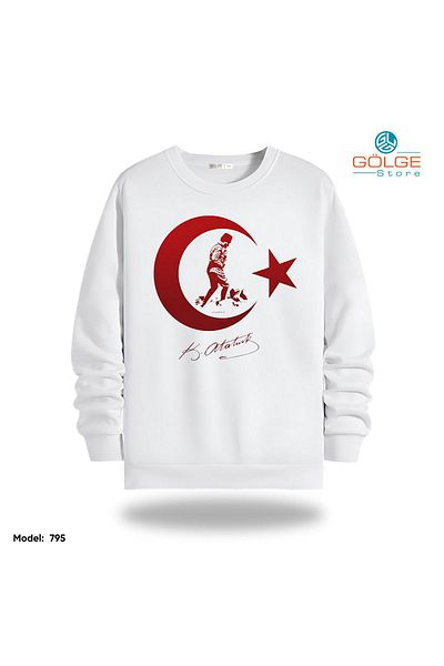 Gölge Store Φούτερ Unisex με στάμπα Ataturk Slimfit Crew Neck 2 νήματα