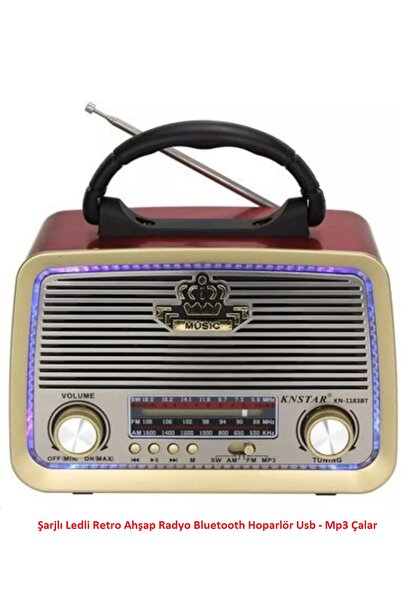 whitetech Şarjlı Ledli Retro Ahşap Radyo Bluetooth Hoparlör Usb - Mp3 Çalar