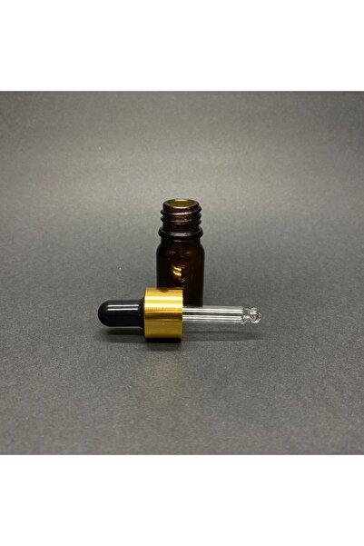 labshop41 5 Ml Amber Cam Damlalıklı Şişe , Gold Metalik Kapak , 5 Cc Kahveren...