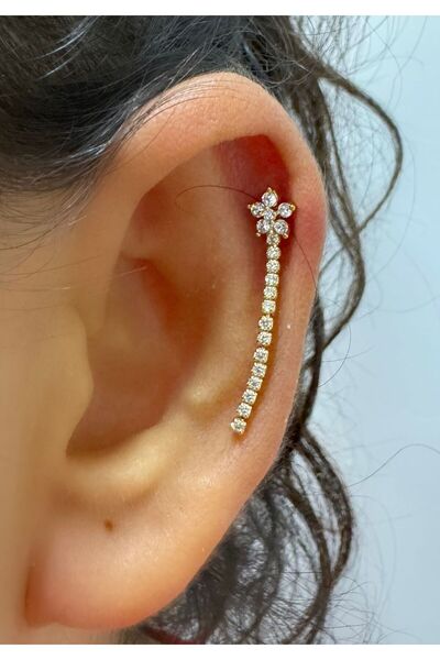 Arescollection ZİRKON TAŞLI ÇİÇEKLİ SU YOLU ZİNCİRLİ  UZUN 1 ADET HELİX KIKIR...