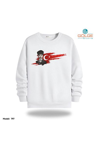 Gölge Store Φούτερ Unisex με στάμπα Ataturk Slimfit Crew Neck 2 νήματα