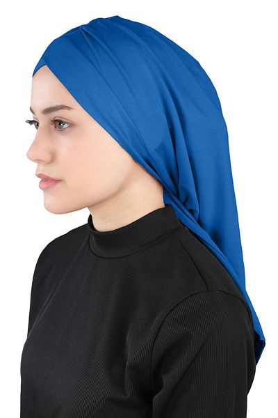Ecardin Isra Series Comfortable Cross Turban - Pleated, Sax Blue, St 396