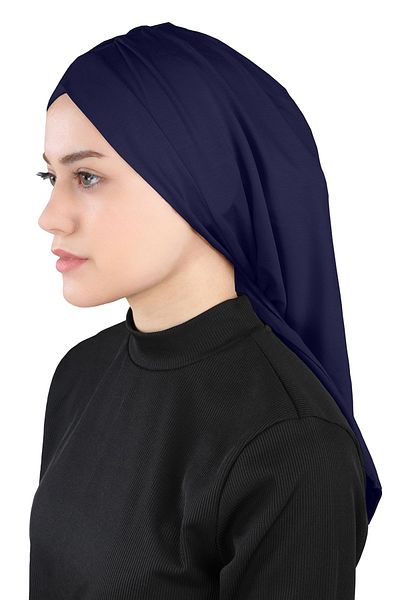 Ecardin Isra Series Comfortable Cross Turban - Pleated, St 396 Navy Blue