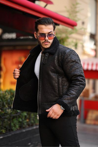 Mero Life High Quality Napa Leather - Full Fur Slim Fit Black Men's Coat & Jacket