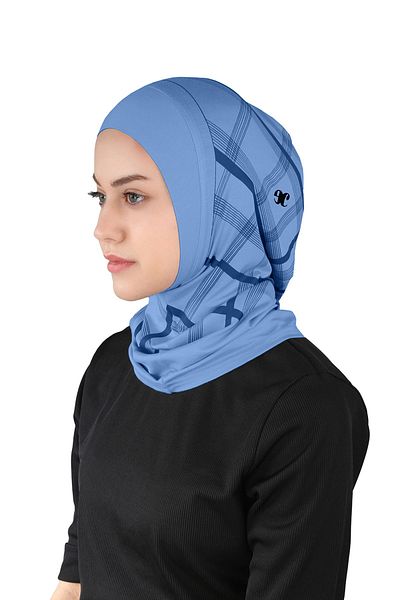 Ecardin Σειρά Visca με καρό σχέδιο απλό τουρμπάνι Hijab - St 315 Denim Blue