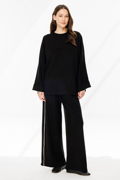 Hooopstore Μαύρο παντελόνι Palazzo Sweatpants - Λεπτομέρεια Piping