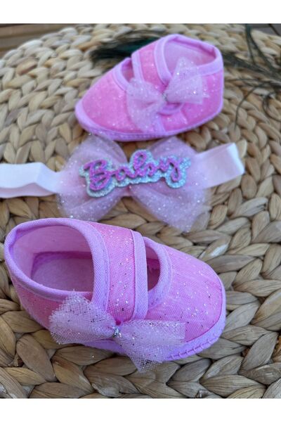 anne dokunuşu gibi KUZUM BEBE Pink Barbie Bandana Baby Girl Booties Shoes
