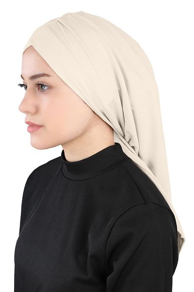 Ecardin Isra Series Comfortable Cross Turban - Pleated, Light Beige, St 396