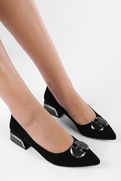 Shoeberry Dámské baleríny Siena Black Suede - spona