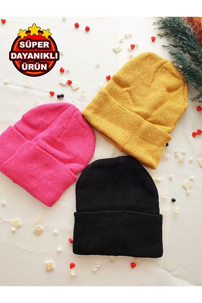 KEMSON Winter Unisex Knitted Soft Black Wool Beret - Folded Design