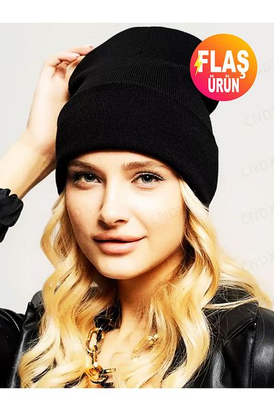 KEMSON Winter Unisex Knitted Soft Black Wool Beret - Folded Design