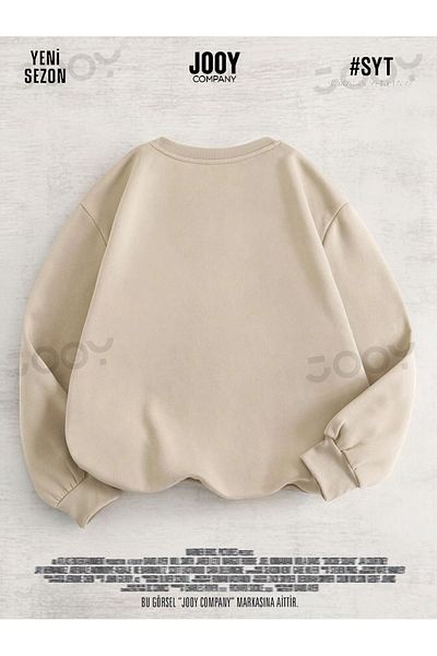 Jooy Company Μπεζ Crew Neck Απλό Unprinted Basic Φούτερ - 3 Κλωστές