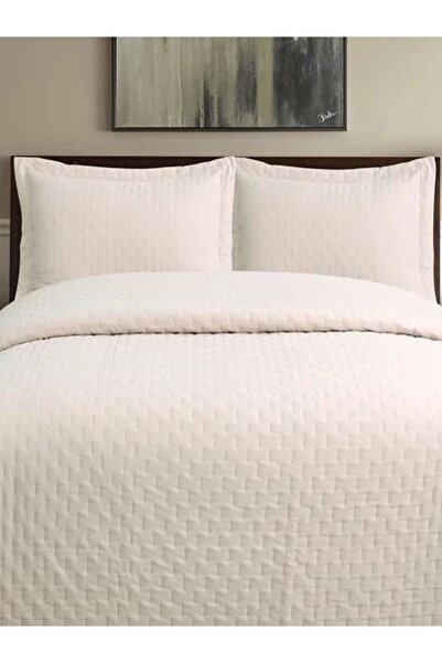 YGT Home Vera Çift Kişilik Kadife Yatak Örtüsü Takımı Krem 240x260| Volanlı Yastık