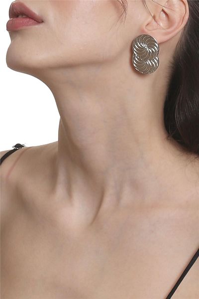 LABALABA Women's Lacquer Silver Color Plated Spike Model Spiral Printed Design Earrings