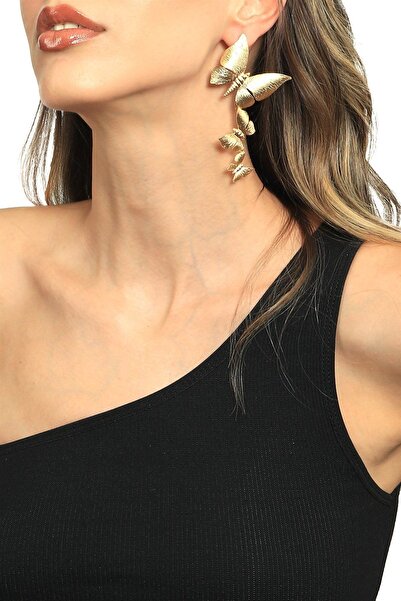 LABALABA Kadın Mat Altın Kaplama Çivili Kelebek Küpe