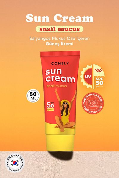 CONSLY Spf 50 Pa Korean Snail Sun Cream - Snail Mucus Sun Cream with Mucus Extract 50 ml