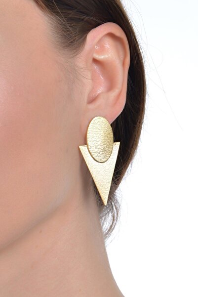 LABALABA Kadın Altın Renk Kaplama Çivili Model Geometrik Küpe