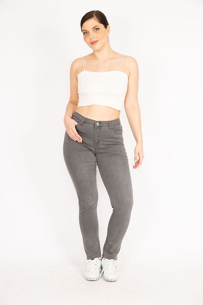 Şans Women's Gray Large Size Lycra 5 Pocket Jeans 65n36128