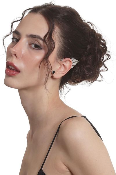LABALABA Women's Silver Color Lacquer Plated Rhinestone Leaf Stylize Left Ear Earcuff & Cartilage Earrings