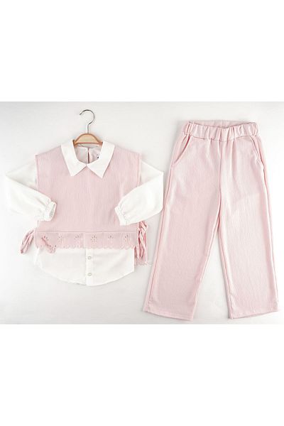 Guata KİDS 6-12 Years Girl's Set - Sweater Detailed and Elastic Sleeve