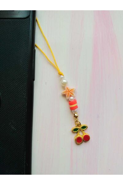 nasclaycollection hediyelik telefon askısı ,charm, çanta ve cüzdan süsü kiraz mini