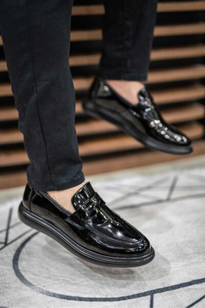 Weynes Pánská černá lakovaná kůže Wsb1068 – Ortopedická obuv pro volný čas