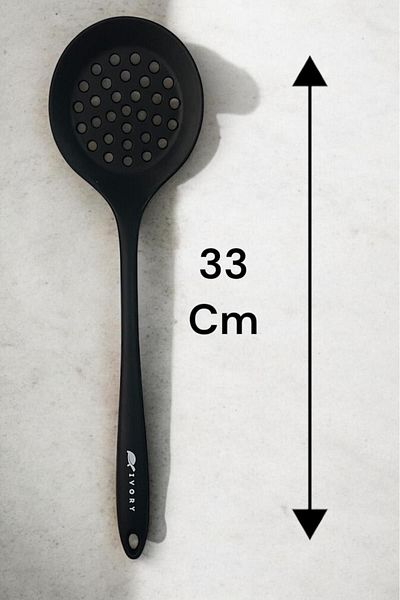 VLKHOME Black Ivory Silicone Large Size Ladle - Colander - Spatula Set