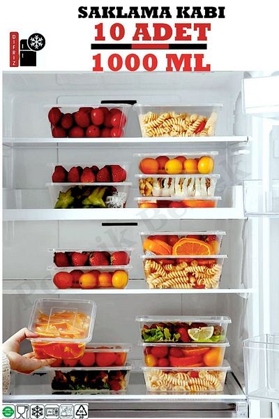 PONÇİK STORE Set of 20 2Lt 10Pcs - Self Covered Storage Container Suitable for Deep Freezer