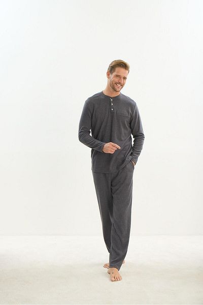 Sevim Set de pijamale cu mânecă lungă antracit pentru bărbați - C2T4N5O9