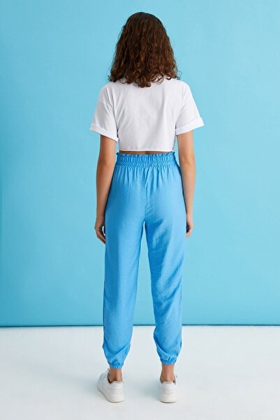 Curly Blue Elastic Woven Trousers
