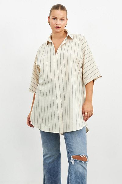 Curly STRIPED SHIRT COLLAR TUNIC